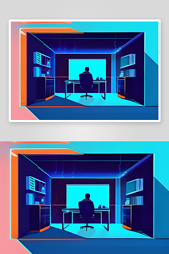 蓝色霓虹照明商务人士的全新办公室装饰