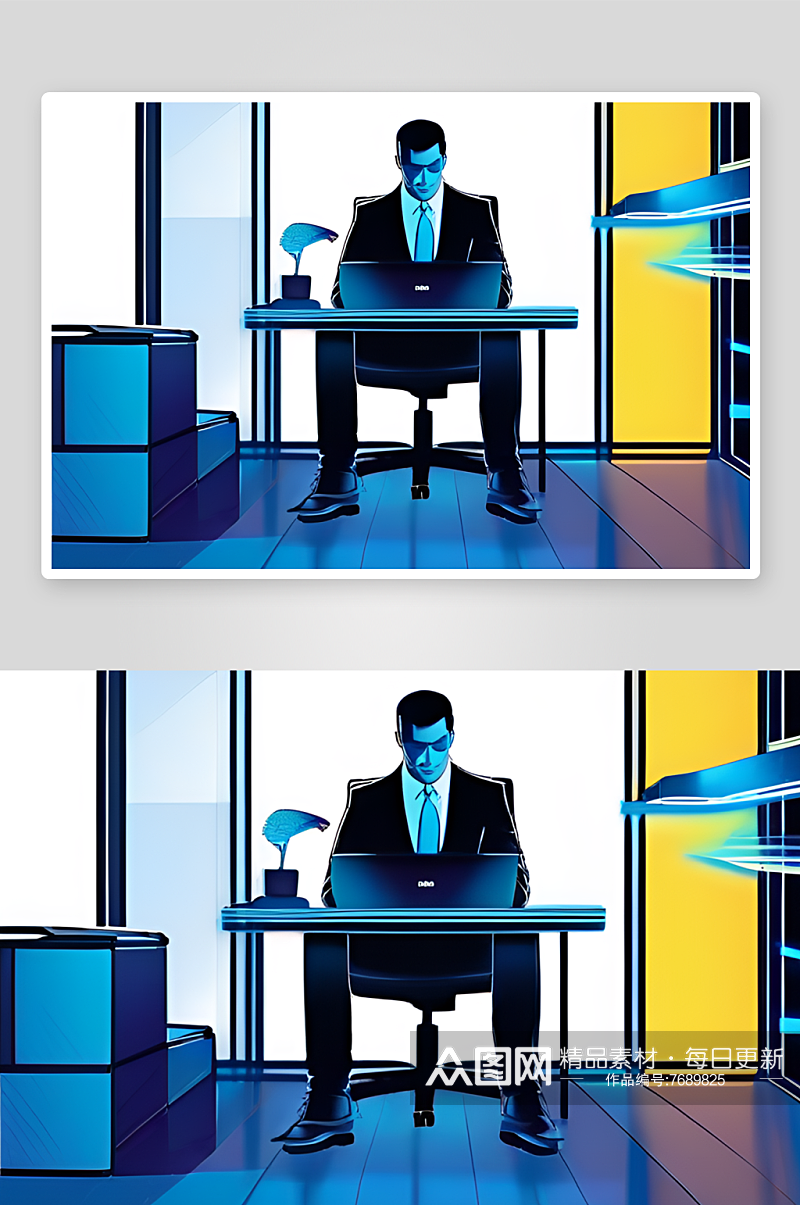 蓝色霓虹照明商务人士的全新办公室装饰素材