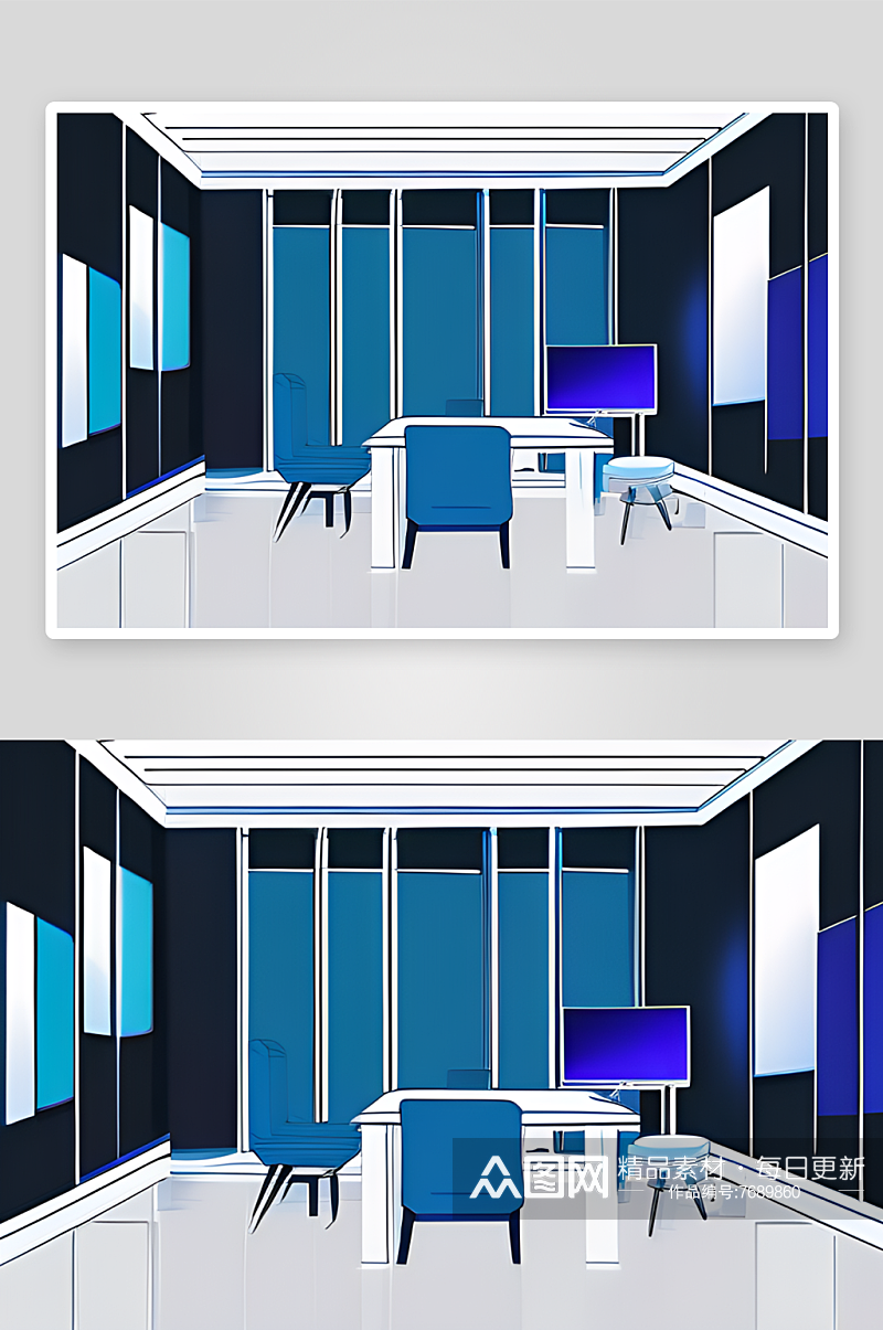 创意装饰商务人士全新办公室的蓝色魅力素材