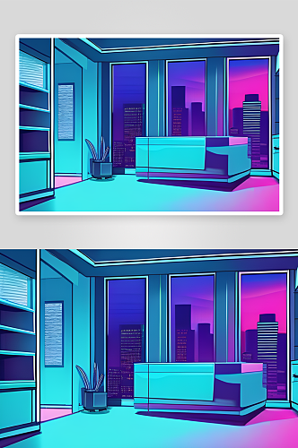 蓝色霓虹照明商务人士的全新办公室装饰