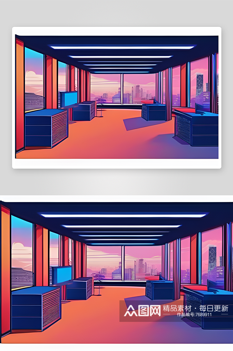 蓝色霓虹照明商务人士的全新办公室装饰素材