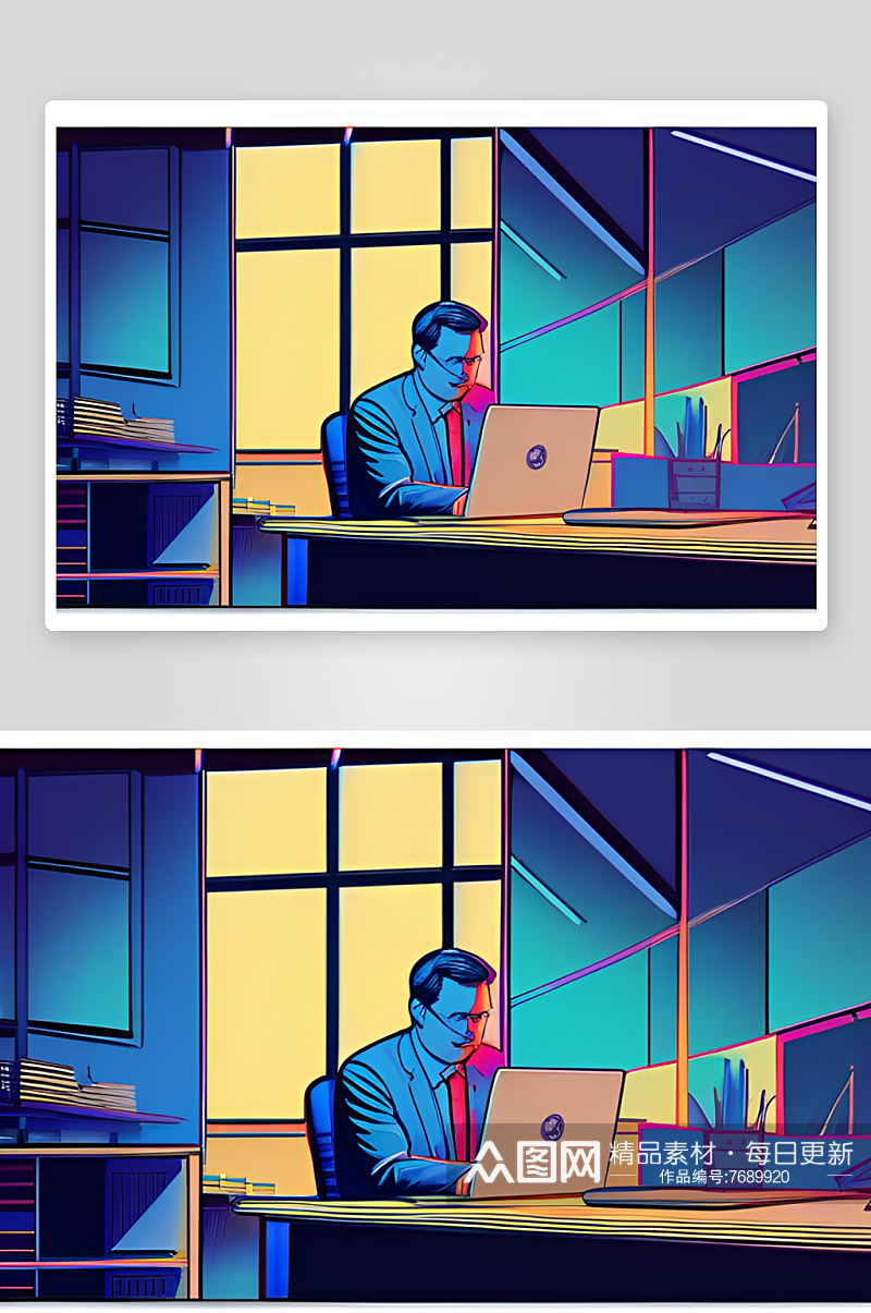 蓝色霓虹照明商务人士的全新办公室装饰素材