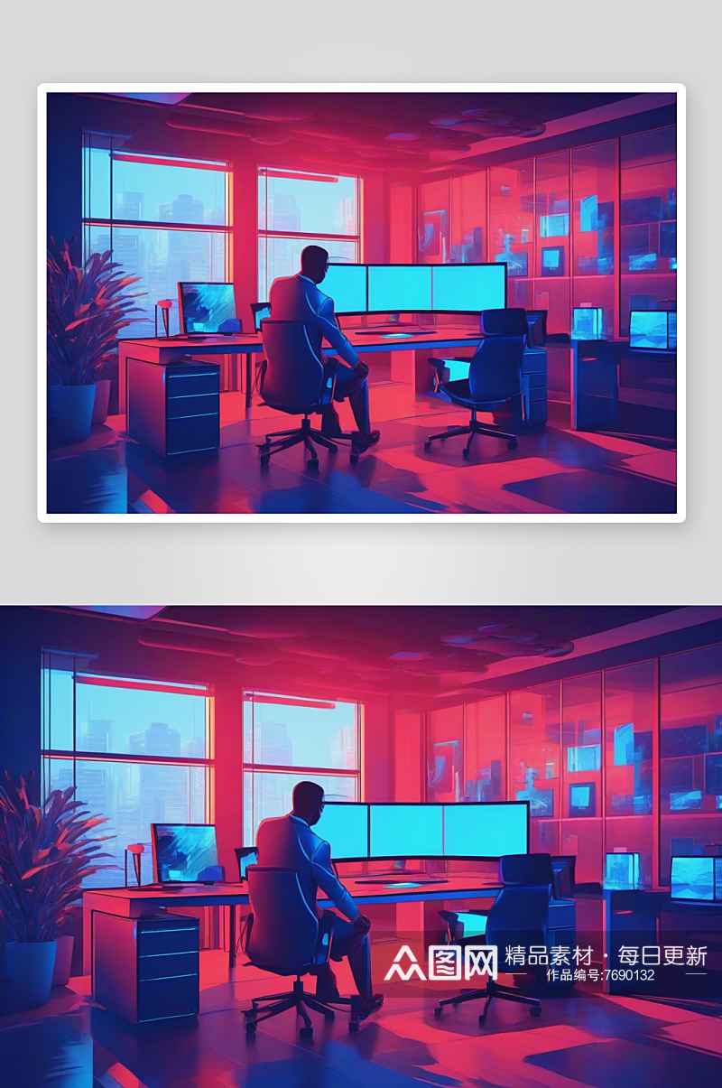 蓝色与霓虹商务人士全新办公室的独特之处素材