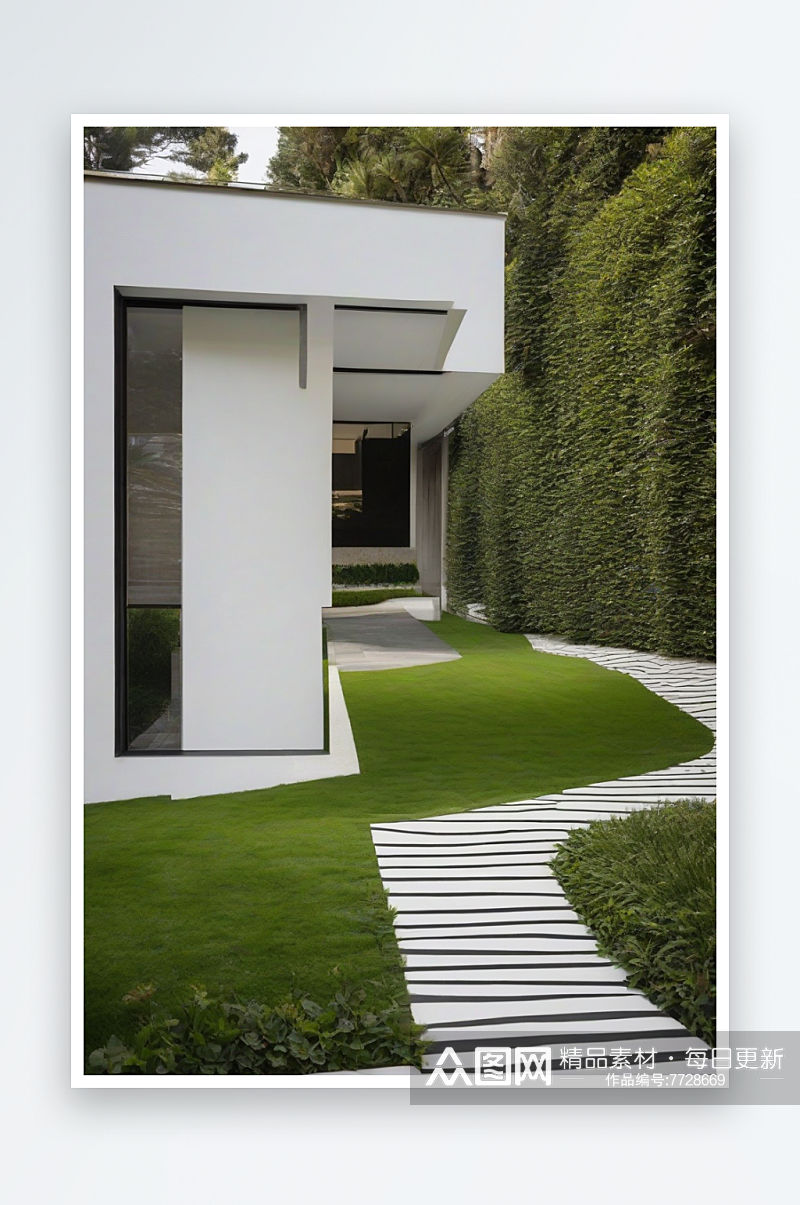 别墅立面的草坪设计风格素材