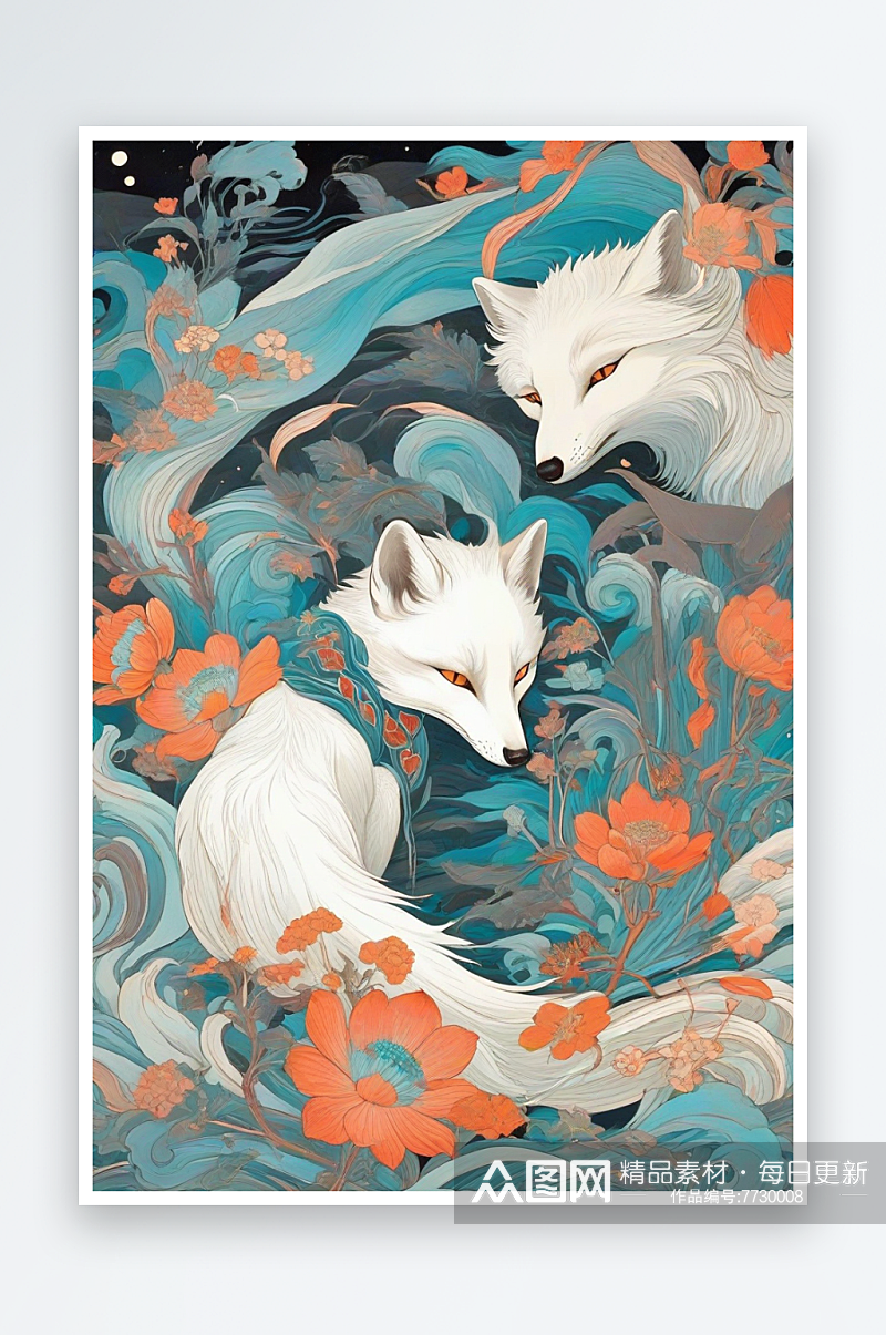 超现实之美视觉中国白极地狐狸壁画素材
