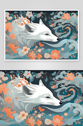 灵感创作过程的中国白极地狐狸壁画