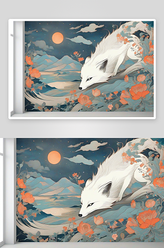 灵感创作过程的中国白极地狐狸壁画