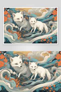 艺术与奇幻审美探索的中国白极地狐狸壁画
