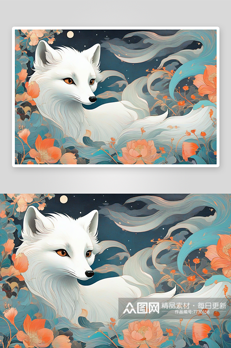 艺术与奇幻审美探索的中国白极地狐狸壁画素材
