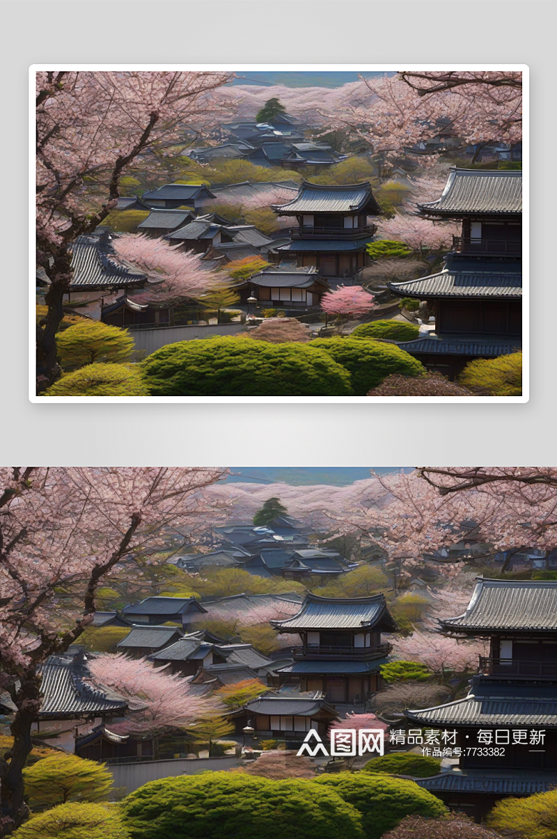 梅花环绕的春日小镇古建筑街道的唯美之旅素材