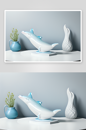 瓷质海豚与波浪的唯美雕塑