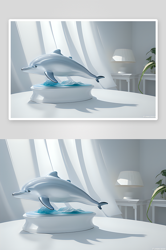 白瓷海豚与波浪的绝美雕塑