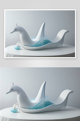 清新浅蓝房间中的瓷质海豚艺术