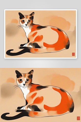 红色猫儿的抽象之美大画幅作品