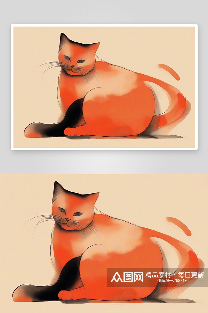 红色猫儿的抽象之美大画幅作品素材