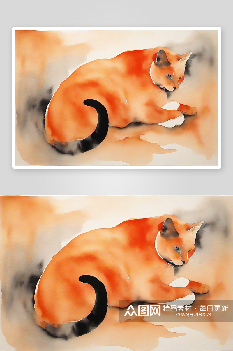 红色猫儿的抽象之美大画幅作品素材