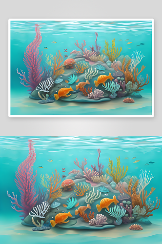 逼真技法下的海底生物卡通插图