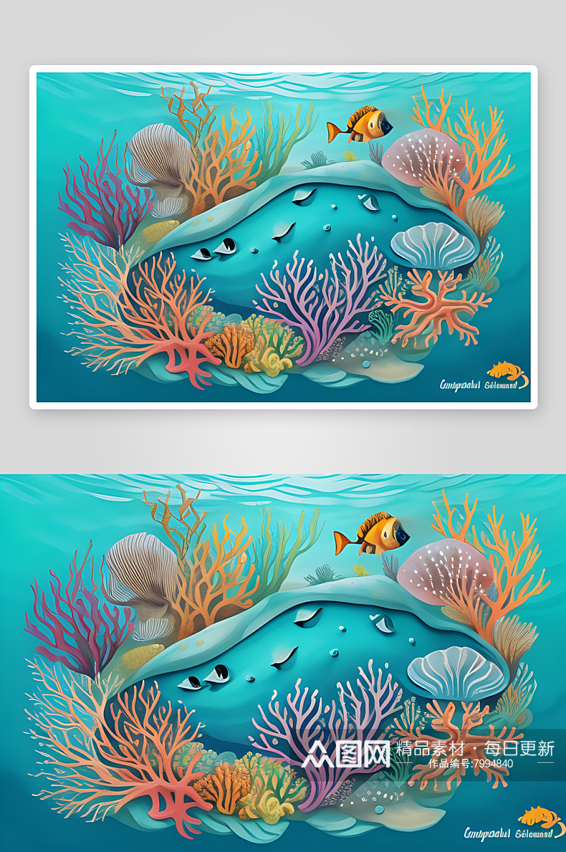 逼真技法下的海底生物卡通插图素材