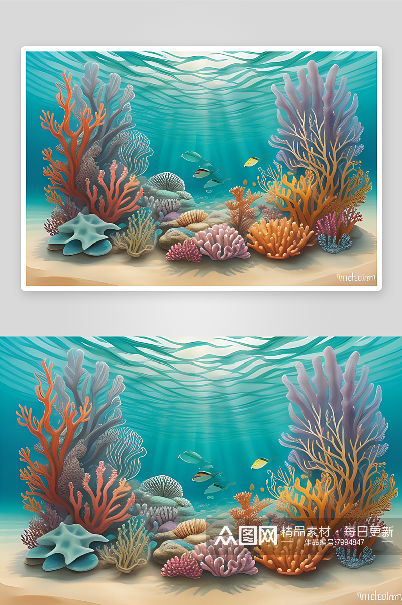 眼花缭乱的海底生物卡通插图素材