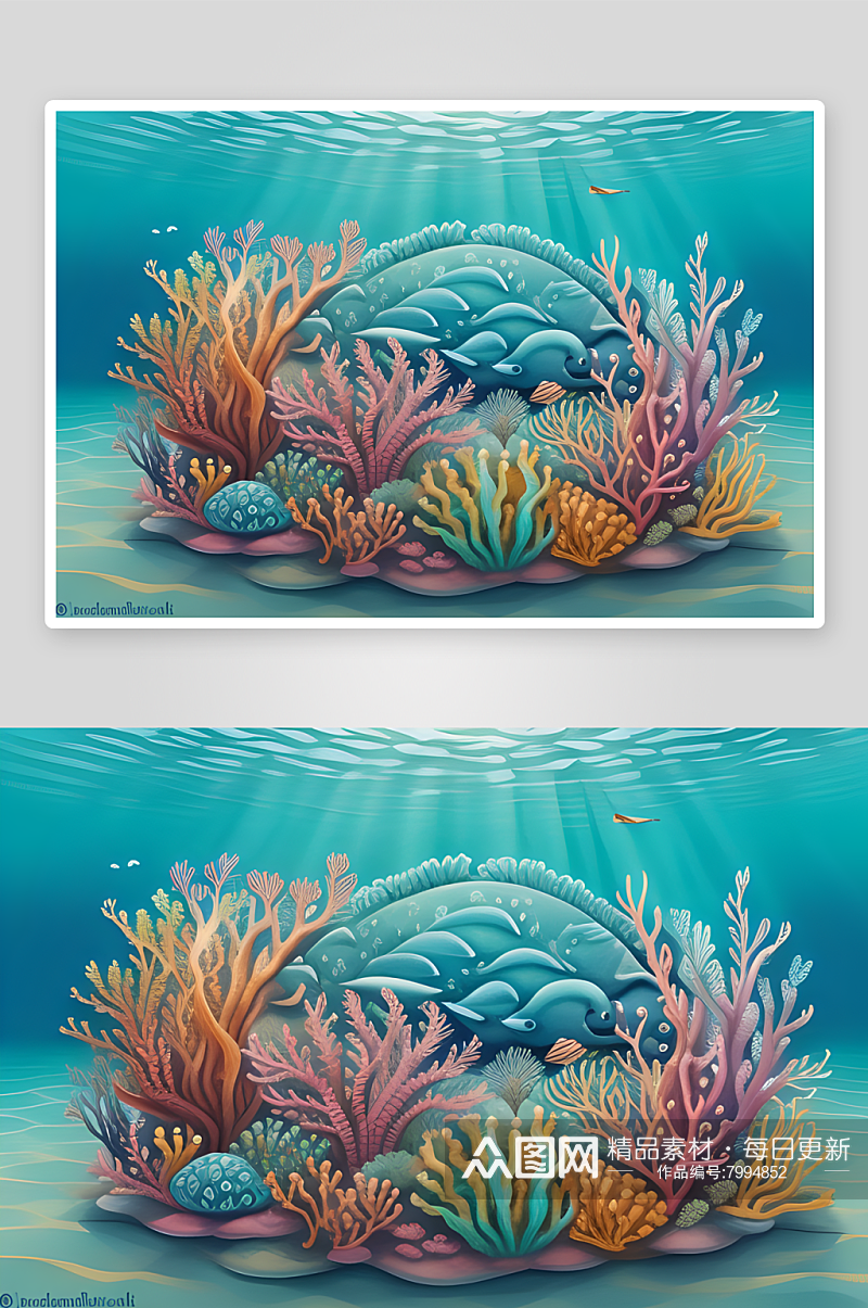 眼花缭乱的海底生物卡通插图素材