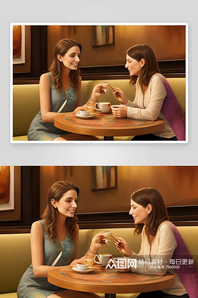 两人对话咖啡茶点共享素材