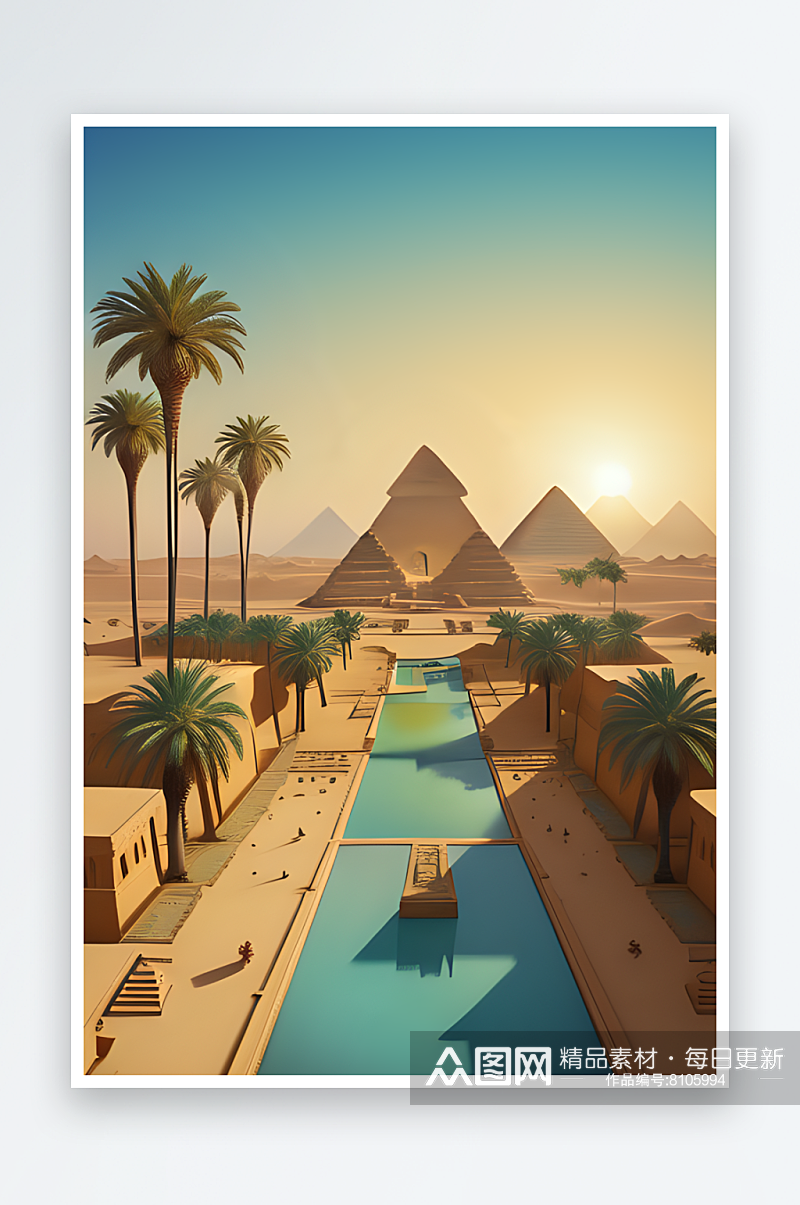 时光之旅沙漠中的埃及绿洲素材