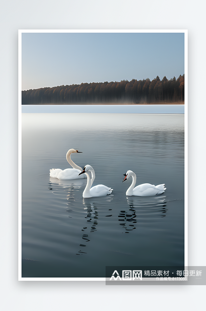 清晨湖水上的白天鹅与黑天鹅素材