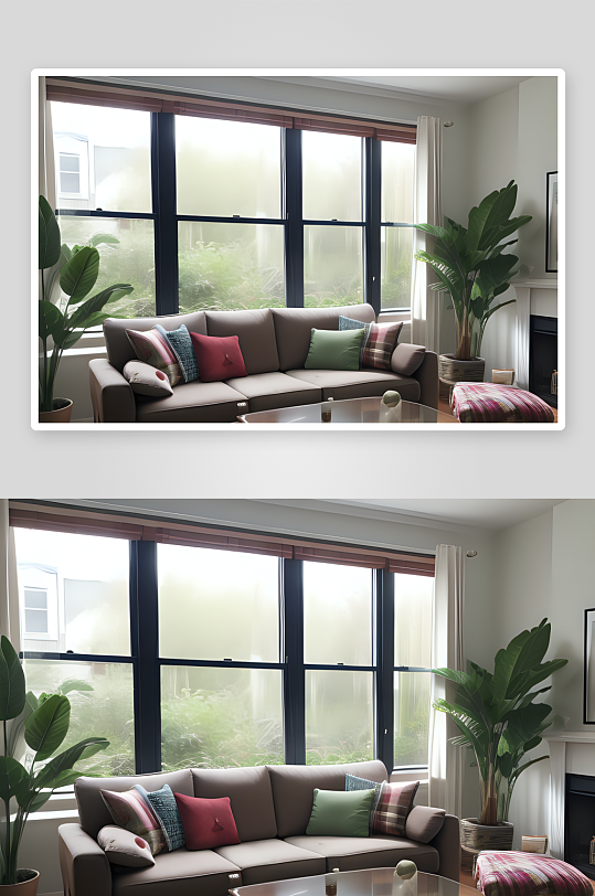 温馨舒适的客厅窗边绿植点缀