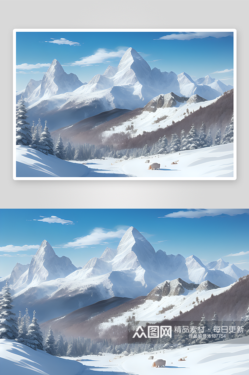 雪山之美水彩世界中的宏伟奇观素材
