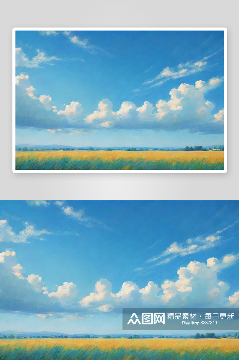 草原上明亮蓝天白云美丽景色素材