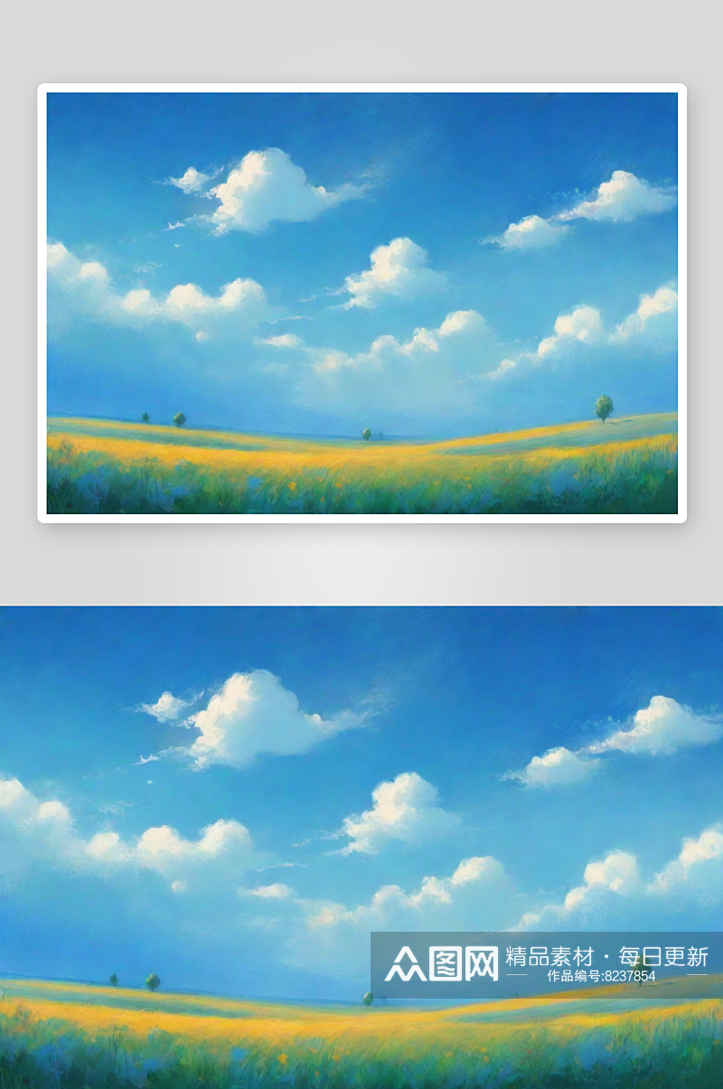 草原上明亮蓝天白云美丽景色素材