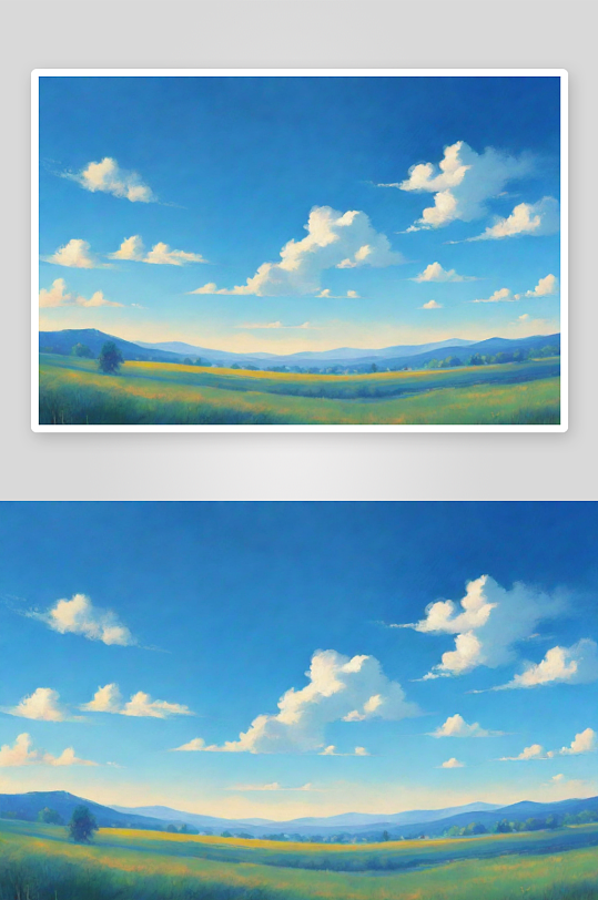 草地草原上的明亮蓝天白云美丽景色