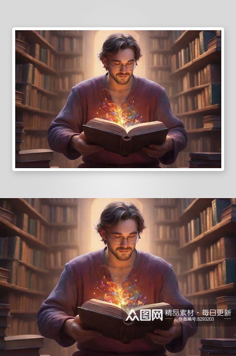 一个男人的魔力书籍变成动画角色素材