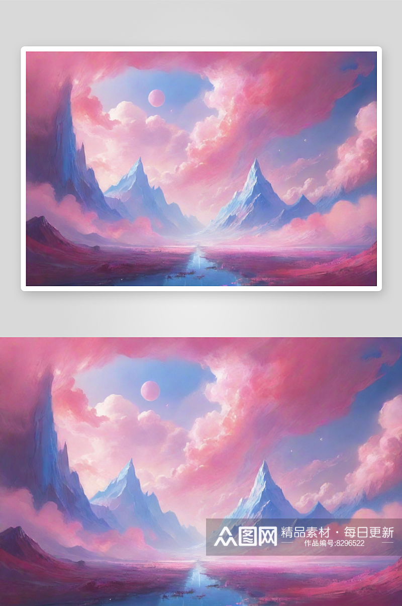 粉色云朵的湖泊风景图素材