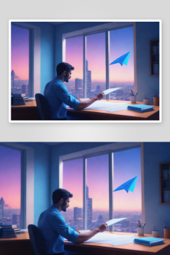 男人在办公室玩纸飞机