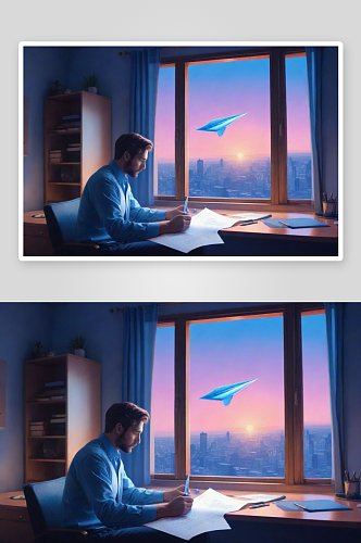男人在办公室玩纸飞机
