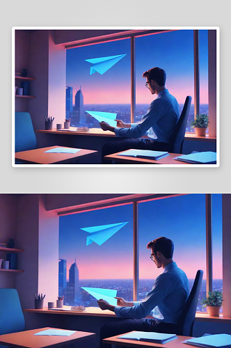 男人在办公室玩纸飞机的画面