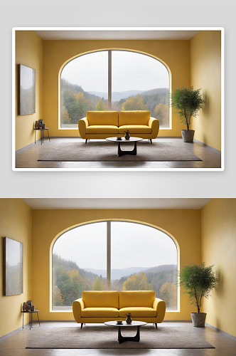 极简室内中的明亮黄色沙发