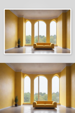 极简室内中的明亮黄色沙发