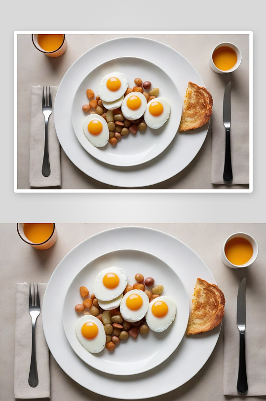 星期一早晨的超现实煎蛋与旁边小菜