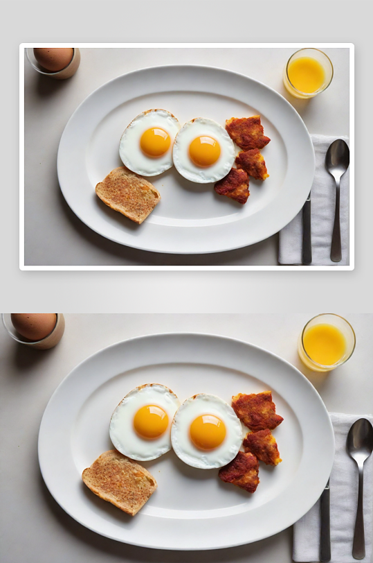 星期一早晨的超现实煎蛋与旁边小菜