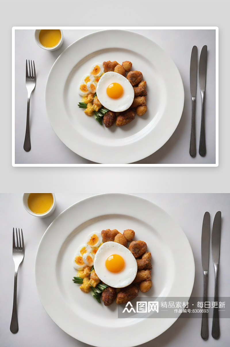 超写实风格的现代房屋早餐盘素材