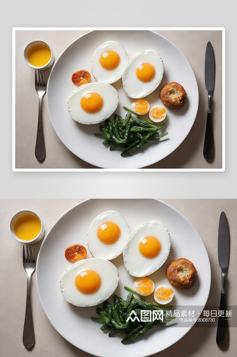 星期一早晨的超现实煎蛋与美食盘素材
