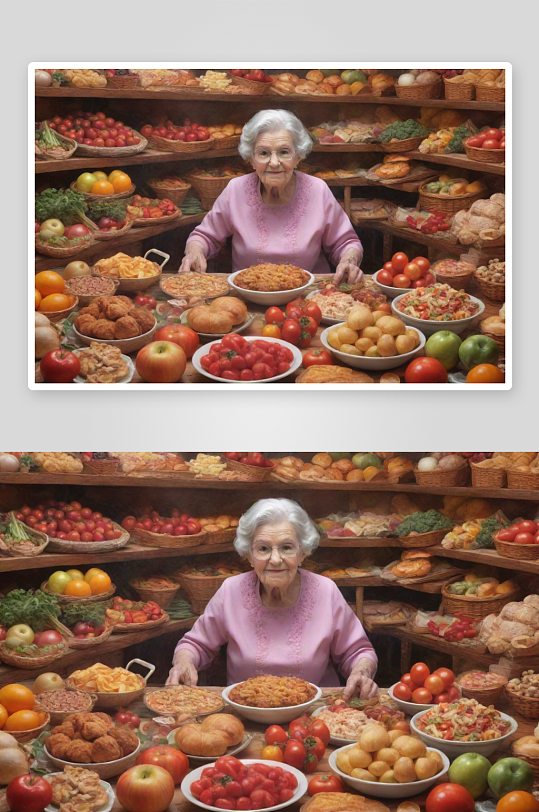 商场奇幻艺术中的奶奶与色香味俱佳的美食