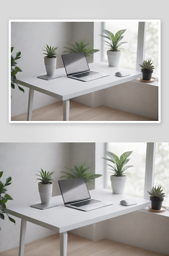 现代房屋中的白色灰色桌子与植物