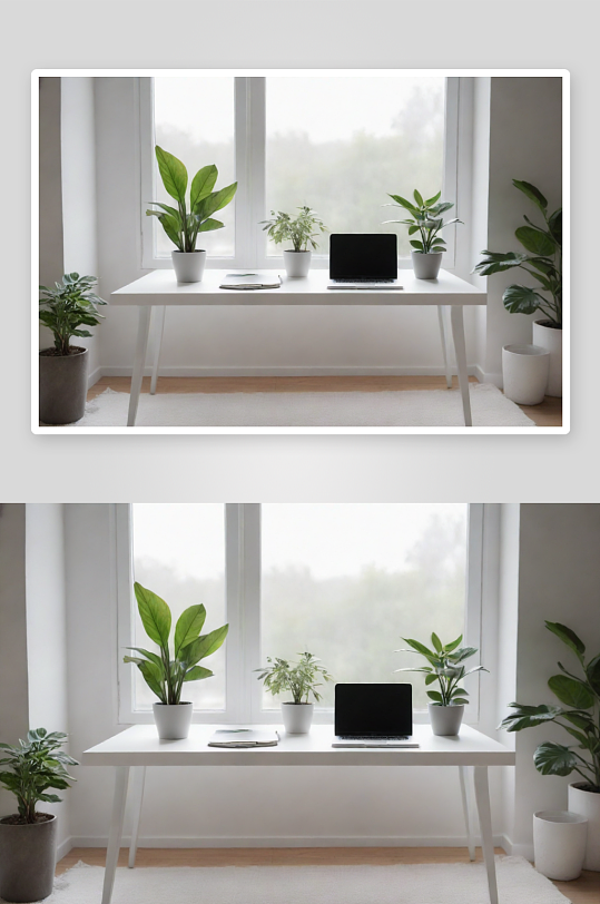 白色灰色桌子笔记本和植物