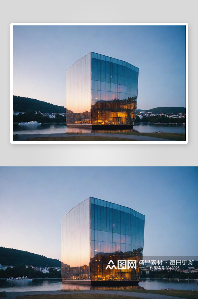 奥斯陆峡湾夏日黄昏反射金属建筑的美丽素材