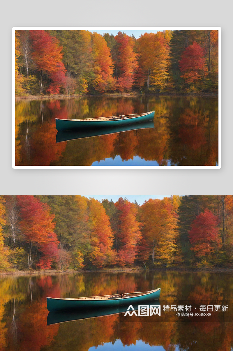 秋色如画的湖泊风光素材