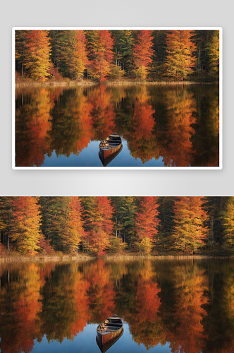 瑰丽的秋色湖泊风景
