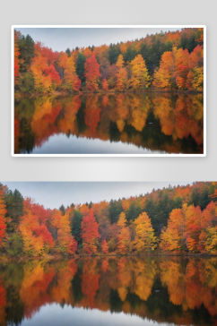 瑰丽的秋色湖泊风景